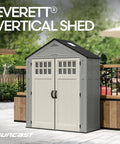 Everett 6x3 Ft Vertical Storage Shed With Lockable Double Doors, Windows, Skylight, Weatherproof Resin, Garden Setting