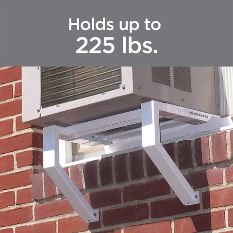 Universal Heavy Duty Window Air Conditioner Mounting Bracket No Tools Required No Drilling Easy Inside Install Holds Up To 225 Lbs Rustproof White Finish in use on brick wall