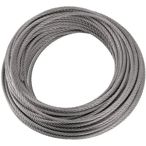 Coiled 164 Ft One Quarter Inch Stainless Steel Wire Rope Cable 7x19 Aircraft Cable For Railing And Heavy Duty Zip Line 6400 Lb Breaking Strength.