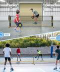 Portable Pickleball Net For Driveway 22 Foot Regulation Size Or 11 Foot Half Court Size With Ball Collector 2 In 1 Net With Carry Bag shown