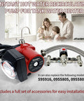 Instant Hot Water Recirculating Pump Kit For Tank Heaters Featuring Integrated Timer, red pump with accessories for hot water.