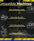 Graphic showing compatibility of a 0.25 Inch Carbide Spiral Router Bit Up Cut for Wood Aluminum MDF Oak with various machines.