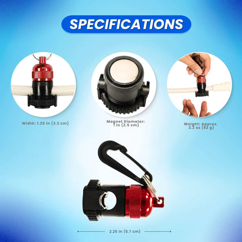 Red Magnetic Regulator Octopus Hose Holder Clip For Scuba Diving Gear with specifications and dimensions shown