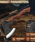 Camping Hatchet With Sheath 14 Inch Hand Forged Survival Hatchet Built Beast Tough, close-up of axe head and handle measurements