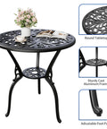 Cast Aluminum Outdoor Side Table With Umbrella Hole For Patio Garden Porch And Balcony Anti Rust Round End Table Small Coffee Table Indoor Or Outdoor Use Retro Black Finish showing detailed design and adjustable foot pads.