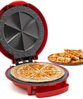Cool 11 Inch Quesadilla Maker With Easy Slice Design cooking six wedges fast, showing nonstick surface and fresh quesadillas.