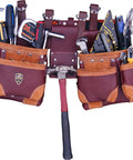 Pro-Grade Full-Grain Leather Tool Belt Rig In Maroon With Deep Pockets For Nails Bolts Tape And Tools Carpenter Framer Roofer And Drywaller Gear All-In-One Leather Tool Organizer For Pros