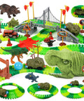 Dinosaur Track Race Car Toys For Kids 3 4 5 6 7 With Flexible Lighted Track Set, STEM Building Kit For Kids, Create A Dinosaur Adventure World