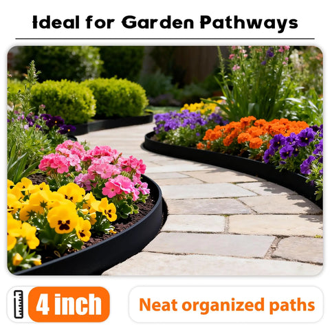 Super Handy 4 Inch Tall Landscape Edging Kit With 120 Feet Of Flexible Garden Border creating curved pathways