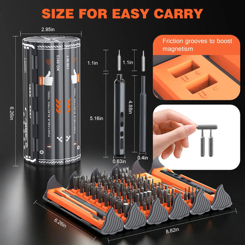 All In One 138 In 1 Electric Cordless Screwdriver Set With 120 Precision Bits For Quick Home Repairs DIY Pro Level Tool Kit With Magnetic Bit Holder Reversible Driver Bit Case And Versatile Screwdriving For Any Project, 8.82in case