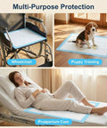 Legit Super Absorbent 23 X 36 Inch Disposable Underpads For Adults Incontinence And Seniors Straight Up Leak Proof Overnight Bed Pads Heavy Duty Pee Pads For Multi Purpose Mattress Protection 40 Count used on a wheelchair, for puppy training, and postpartum care.