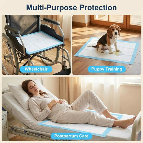 Legit Super Absorbent 23 X 36 Inch Disposable Underpads For Adults Incontinence And Seniors Straight Up Leak Proof Overnight Bed Pads Heavy Duty Pee Pads For Multi Purpose Mattress Protection 40 Count used on a wheelchair, for puppy training, and postpartum care.