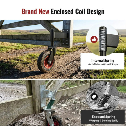 8 Inch Spring Loaded Gate Caster Wheel Heavy Duty Pipe Gate Roller Smooth As Butter Outdoor Slider with enclosed coil design.