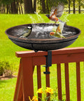 Deck Mounted Bird Bath With Detachable 12 Inch Bowl Thats A Breeze To Clean 0.7 Gallon Capacity Metal Bird Bath for Railings