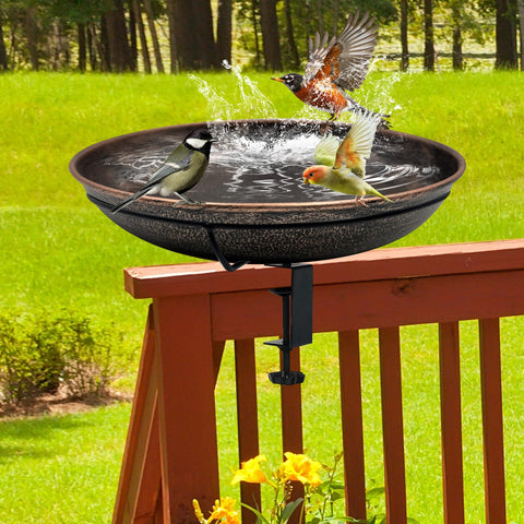 Deck Mounted Bird Bath With Detachable 12 Inch Bowl Thats A Breeze To Clean 0.7 Gallon Capacity Metal Bird Bath for Railings