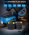 Front view of S SATC 20pc 4.5in flap discs box with stacked discs for angle grinder