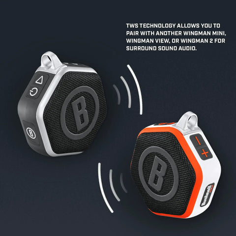 Wingman Mini GPS Speaker With Audible Distances, Ultra Portable Bluetooth Golf Speaker On The Go, Waterproof IPX7, Orange