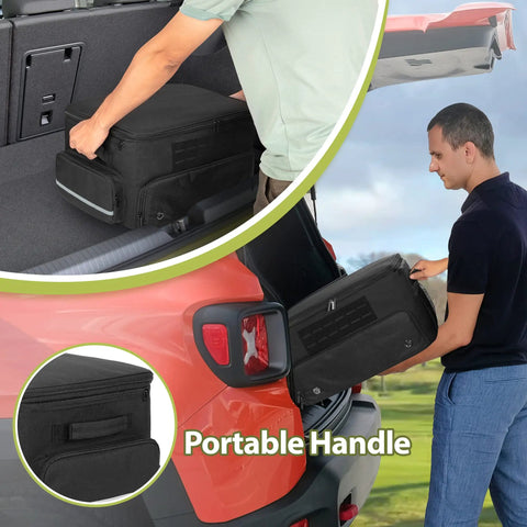 Heavy Duty Golf Trunk Organizer With Ventilated Shoe Compartment For Two Pairs Of Shoes Up To US Mens 16, Black, in car trunk