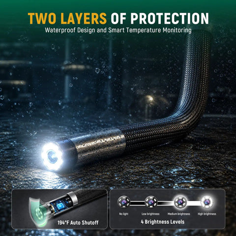 Two-Way Articulating Borescope With Light And 210 Degree Pivot Pro-Grade Snake Camera With IPS HD Display 4X Zoom 5FT Flexible Probe for wet industrial inspection