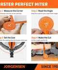 Front view of Jorgensen 7-inch orange aluminum miter saw protractor angle finder for precise cuts