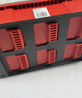 Underside view of Packout Mounting Plate for Milwaukee System with heavy-duty metal base and pre-drilled holes, two half plate design, black