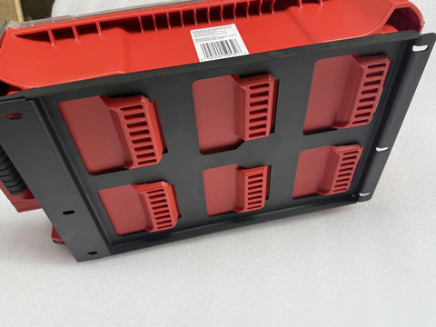 Underside view of Packout Mounting Plate for Milwaukee System with heavy-duty metal base and pre-drilled holes, two half plate design, black