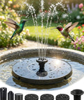 Solar Fountain For Bird Bath 2026 Upgrade 1.4W Solar Power Water Pump With Seven Nozzles in action with hummingbirds in a garden