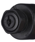 Close-up of ignition starter switch, black, features six terminals, fits outboard motors, includes push-to-choke.