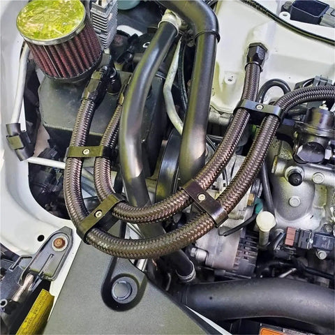 Top Notch 10 Piece AN4 An6 An8 And An10 Billet Aluminum Hose Clamp Separator Kit Perfect For Oil Fuel And Water Lines Keeping Your Rigs Tight And Leak-Free With Smooth Texture Grip, braided hoses in engine bay