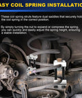 Easy installation of Heavy Duty 2 Way Adjustable Coil Spring Spacers 4 Pack in vehicle suspension with dual saddle design.