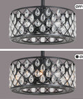 Bladeless Ceiling Fan With Crystal Cage Lights, Industrial Flush Mount Fandelier For Bedroom Closet Or Garage, 17.7 Inch