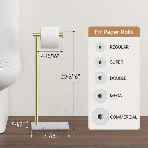 Gold Marble Base Free Standing Toilet Paper Holder Built To Last SUS304 Stainless Steel Bathroom Stand No Tip Design