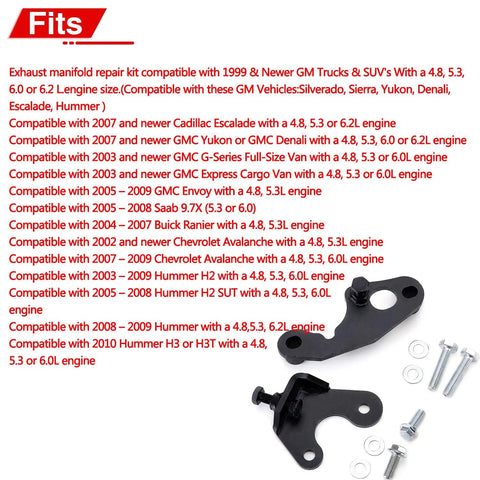 Heavy Duty Exhaust Manifold Bolt Repair Kit Yank Broken Studs Plug Rattling Leaks For Chevy Silverado Sierra Yukon 4 Point 8 5 Point 3 Liter V Engines Quick Install showing compatibility details and included parts.