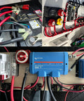 One Zero AWG Battery Cable For Marine, Automotive, Solar And Welding Use, Heavy Duty Copper Wire, Tin Coated For Saltwater Corrosion Resistance, 600V Rated, Pure Copper Marine Grade Wire For Generator And Power Systems. Red battery cables in marine electrical panel