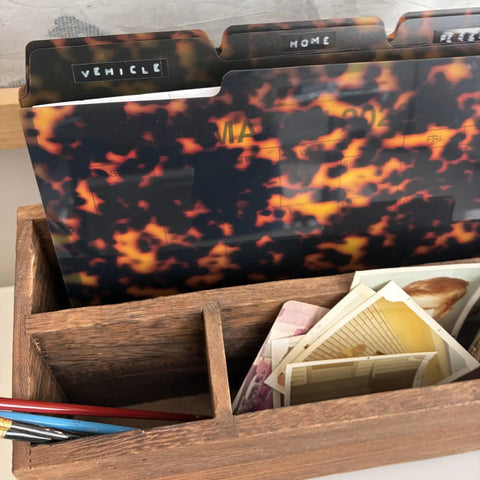 Thick File Folders Set Of 6 With Tortoise Print For Office And School Organizer For Letter Size Docs in wooden holder