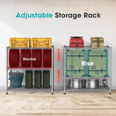 Beefy Heavy Duty 24 Inch Deep Metal Wire Shelving Unit For Kitchen Garage And Pantry, Adjustable Shelves, Microwave Stand, Sturdy Steel Bakers Rack, Standing Organizer, Industrial Grade Storage With 550 Lbs Per Shelf And 1650 Lbs Total Capacity. adjustable chrome wire shelving with rise and decline shelf height display