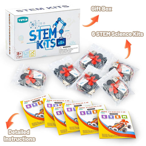 Wind Powered Cars Kit For Kids Ages 8 To 12, Six Wood Building Crafts Cars Set, Hands-On Classroom Science Experiments, No Screws Needed