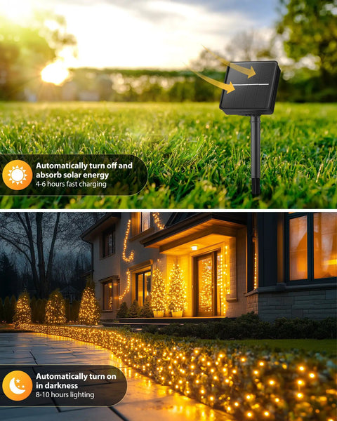 Two Pack 92Ft 240 LED Solar String Lights Outdoor Waterproof With Eight Modes For Patio Garden Yard Tree Decor Warm White