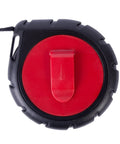 Top view of Mini Cable Snake 15 Ft Steel Fish Tape for electrical wiring with red and black housing, compact and rugged design.