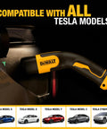 On The Go Portable EV Charger For Tesla Level 1 And 2, 12 To 16 Amp in use, compatible with all Tesla models, close-up view.
