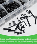 1652 Piece 410 Stainless Steel M3 M4 Screw Kit For 3D Printers And Mechanical Projects With Allen Head Flat Head Button Head Bolts Nuts Washers And Mini Tools Comprehensive Hardware Set, black screws, nuts, washers, and hex keys