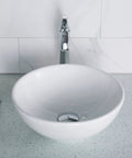Round Vessel White Porcelain Ceramic Bathroom Sink 14 Inch Durable Scratch Resistant Nonporous Glazed Finish Easy To Clean