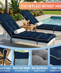 Outdoor Chaise Lounge Cushion With Memory Foam Replacement For Patio Pool Lounge Chair Pad With Ties 74 By 22 By 4 Inches Oxford Blue Cozy Plush Comfort For Outdoor Furniture shown on two loungers by a pool.