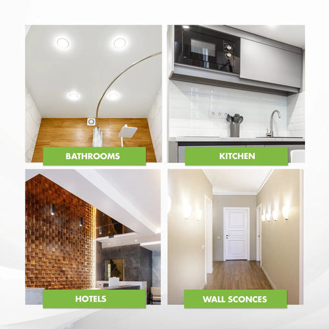 Ceiling fixtures in bathrooms, kitchens, hotels, and wall sconces showcasing ideal settings for Pack Of 4 13W GX23 CFL Light Bulbs.