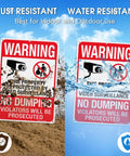 Heavy Duty No Dumping And Video Surveillance Warning Signs 2 Pack 14 X 10 Inch Reflective Aluminum Plate in dust and water.