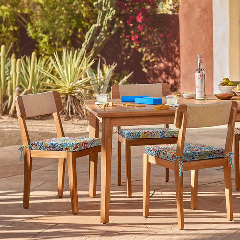 Outdoor Square Chair Cushions With Ties, Water Repellent Patio Seat Pads, 18.5 x 16 x 2 Inches, Set Of 4, Paisley Multi Pattern For Dining Chairs And Garden Furniture Decor.