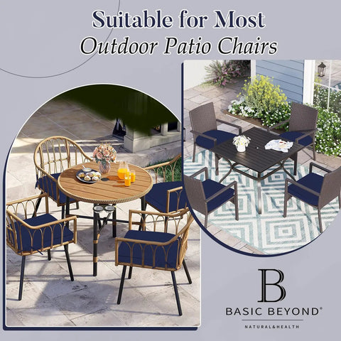 Outdoor Cushions For Patio Furniture Set Of 4 19 By 19 By 3 Inch Thick Waterproof And UV Resistant Navy Blue Chair Cushions With Adjustable Ties And Durable Handle For Superior Comfort And Easy All Weather Use on patio chairs