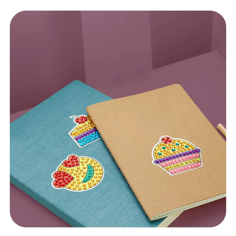Ultimate Diamond Art Kit For Kids 6-12 3000+ Sparkly Gems For Unicorns, Rainbows, Rockets And More All In One Craft Set For Creative Boys And Girls Perfect Birthday Gift And Classroom Activity. notebook cover with gem cupcake stickers