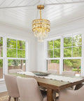 Crystal Chandelier Gold Pendant Light With Color Changing Bulb Modern Mini Round Fixture in dining room setting