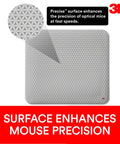 3M mouse pad with a precise textured surface showing enhancement for optical mouse precision at high speeds, close-up view.
